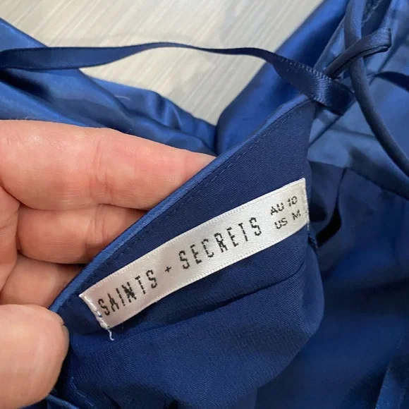 Mon Cherie Cowl Neckline Lace Up Back Romper in Navy - Picture 4 of 8